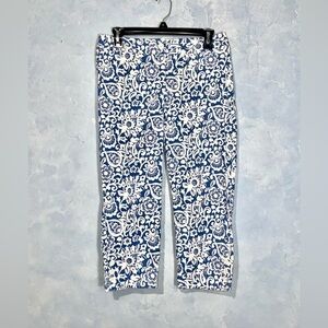 Talbots Perfect Skimmers~Capris~Blue & White Floral~Cotton~Petite~Casual~6P